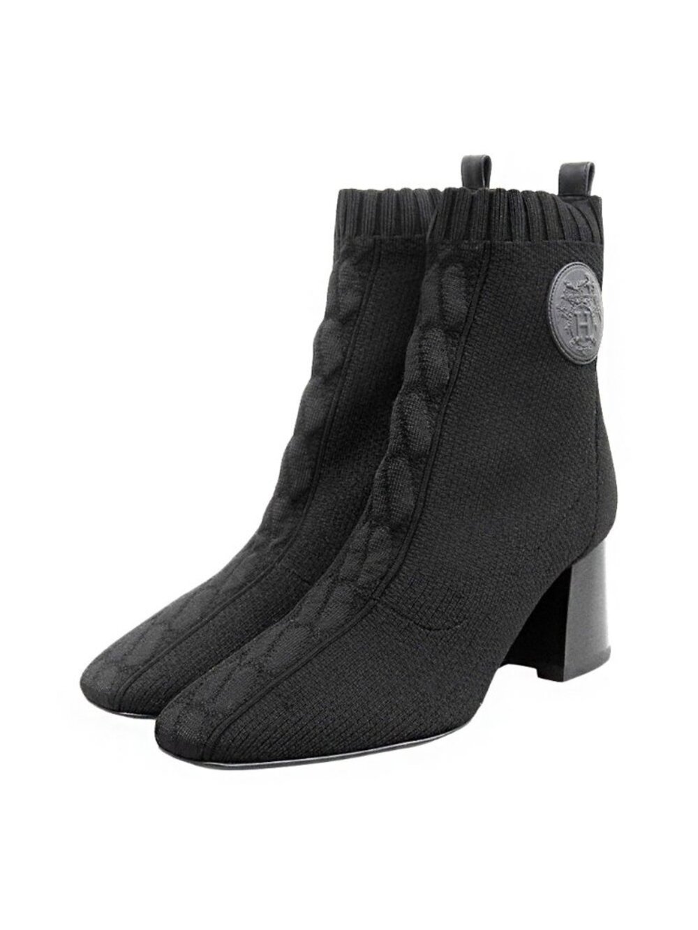 Hermes Mint Jenna 60 Exribris Knit Booties Shoes Black
